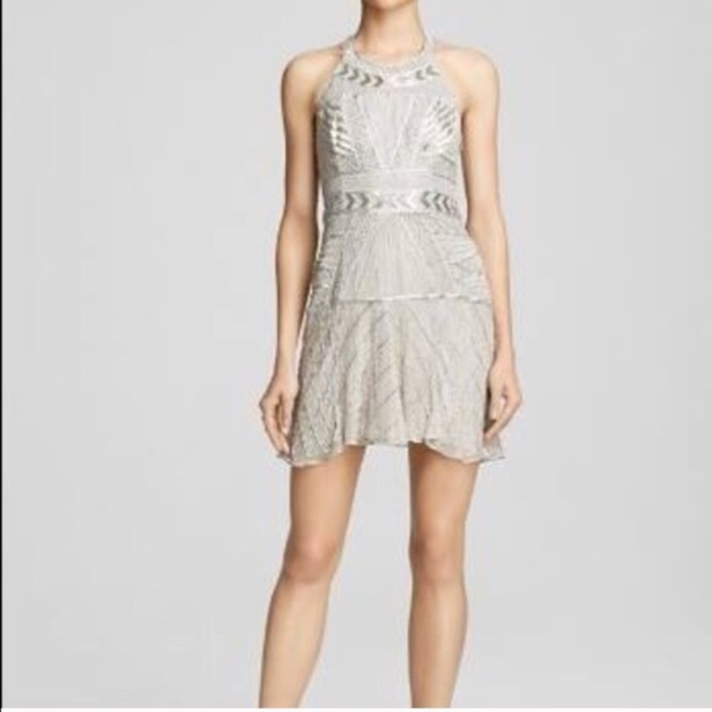 Parker silver sequin cocktail halter dress